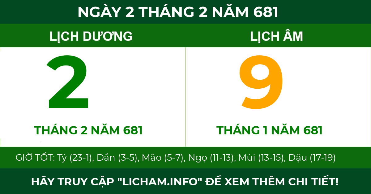 lịch âm ngày 2 tháng 2 năm 681