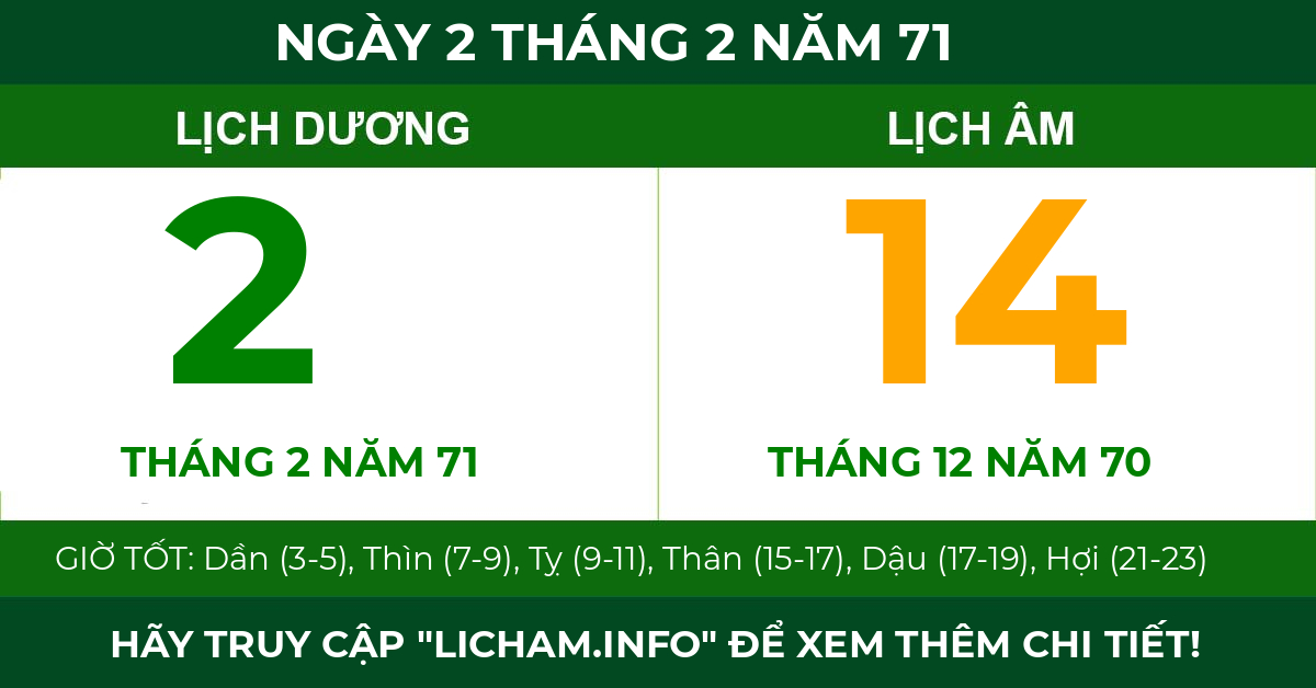 lịch âm ngày 2 tháng 2 năm 71
