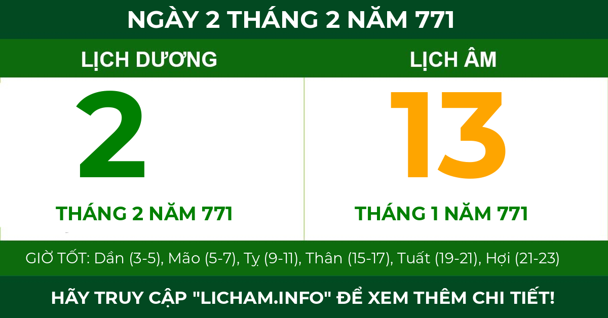 lịch âm ngày 2 tháng 2 năm 771