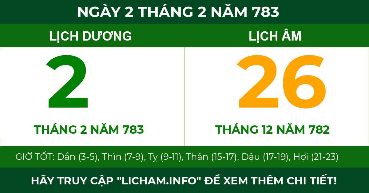 lịch âm ngày 2 tháng 2 năm 783