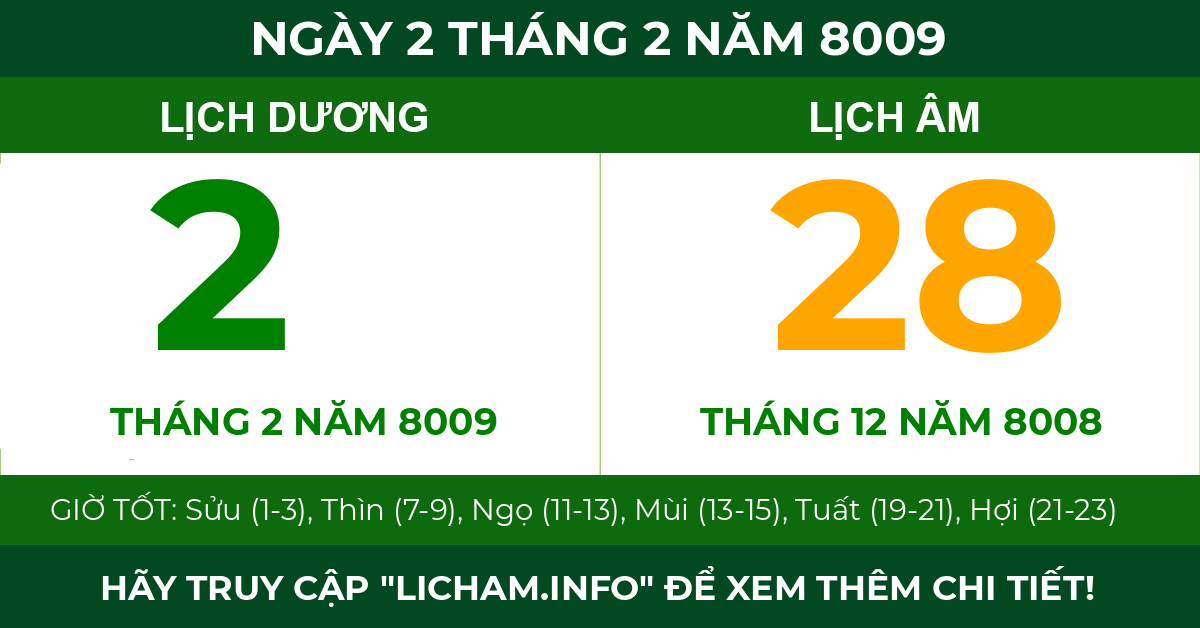 lịch âm ngày 2 tháng 2 năm 8009