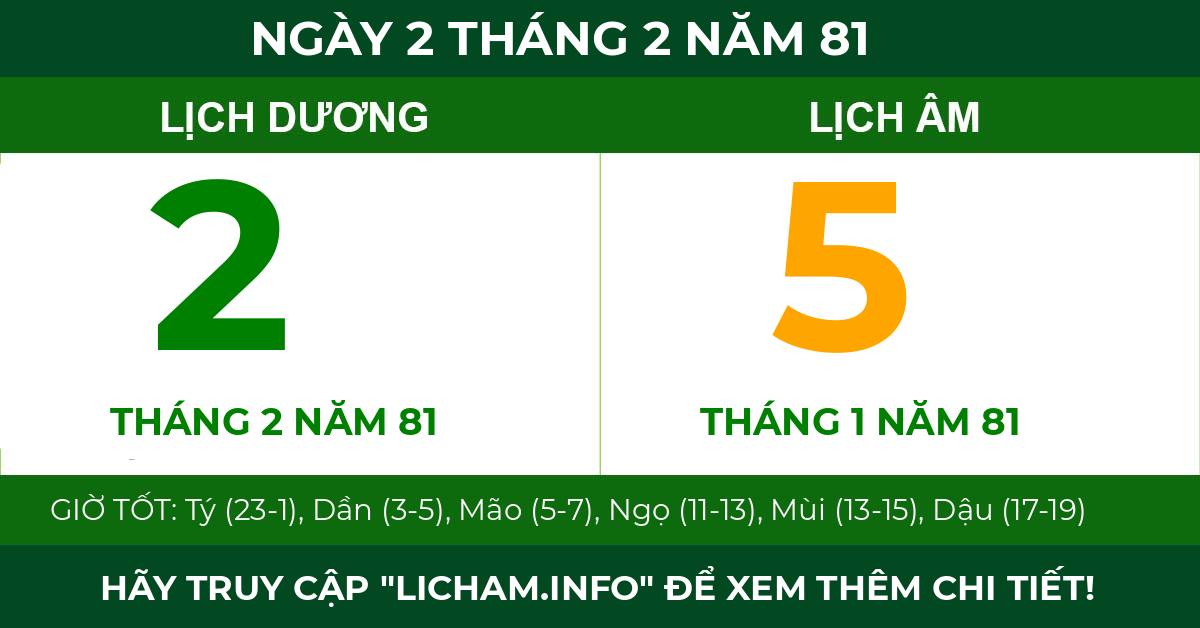 lịch âm ngày 2 tháng 2 năm 81