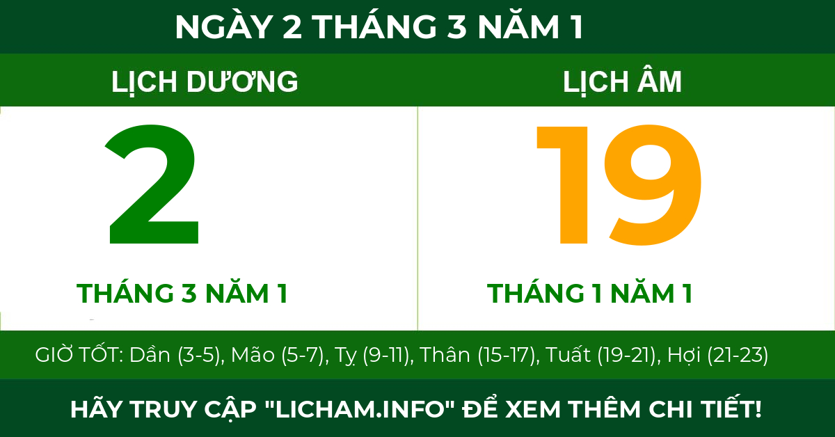 lịch âm ngày 2 tháng 3 năm 1