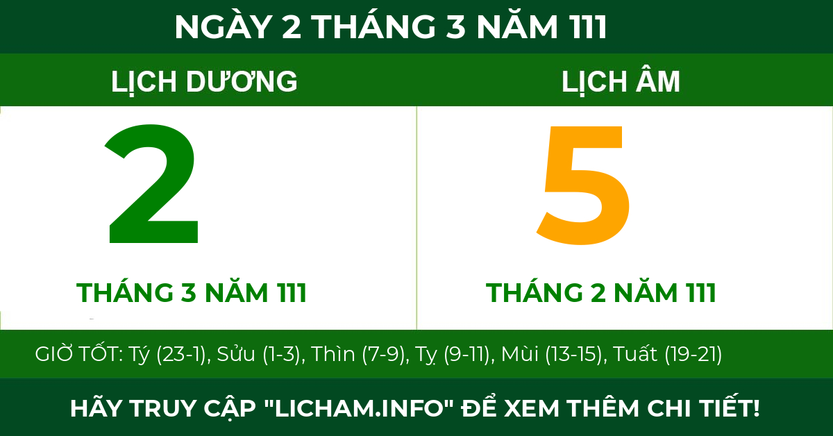 lịch âm ngày 2 tháng 3 năm 111