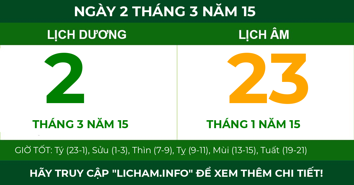 lịch âm ngày 2 tháng 3 năm 15