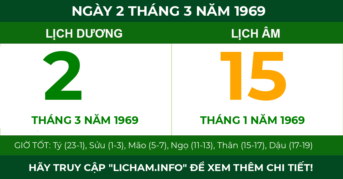 lịch âm ngày 2 tháng 3 năm 1969