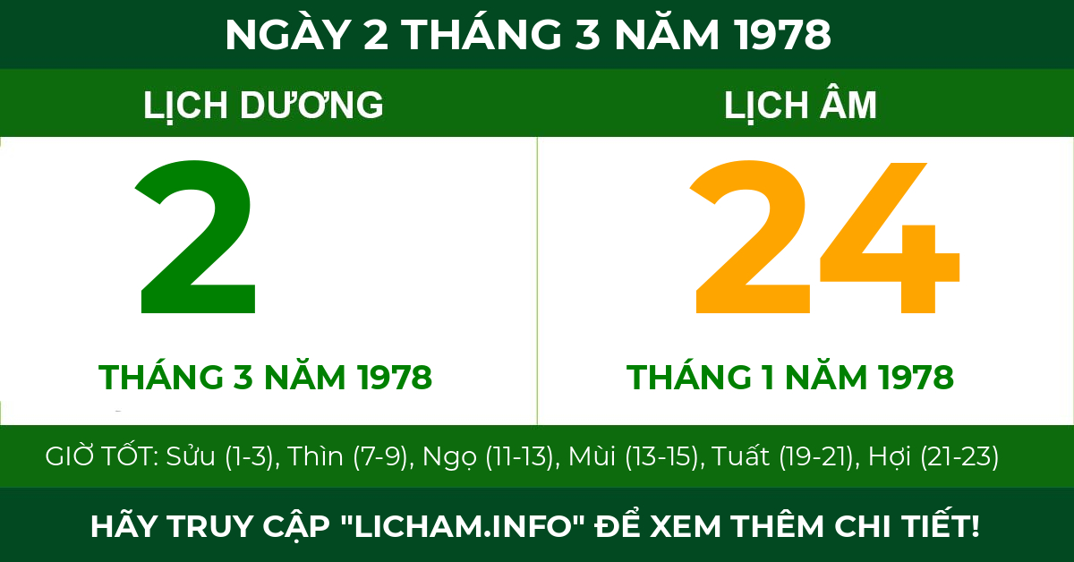 lịch âm ngày 2 tháng 3 năm 1978