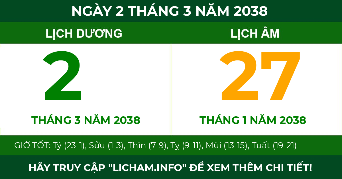 lịch âm ngày 2 tháng 3 năm 2038
