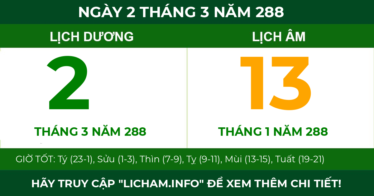 lịch âm ngày 2 tháng 3 năm 288