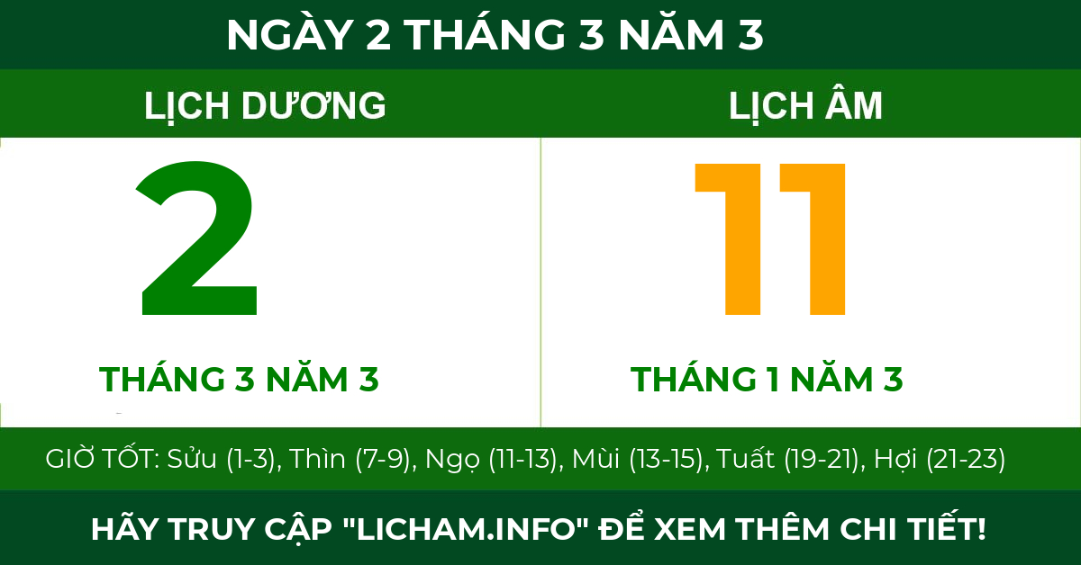 lịch âm ngày 2 tháng 3 năm 3