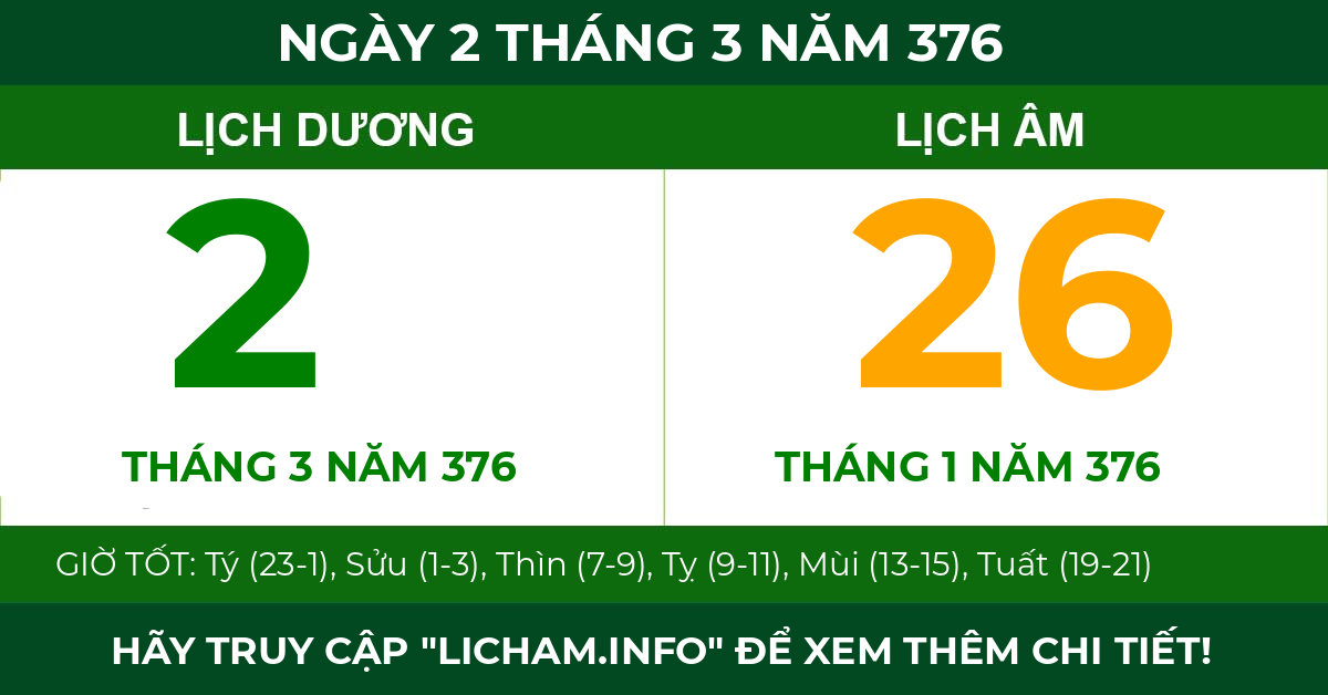 lịch âm ngày 2 tháng 3 năm 376