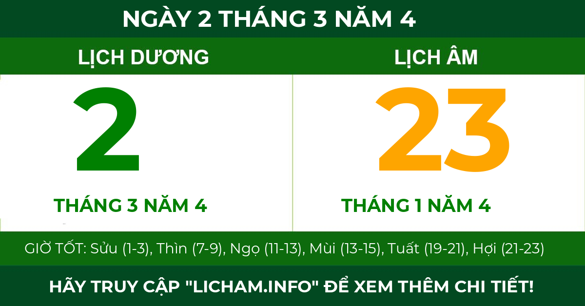 lịch âm ngày 2 tháng 3 năm 4