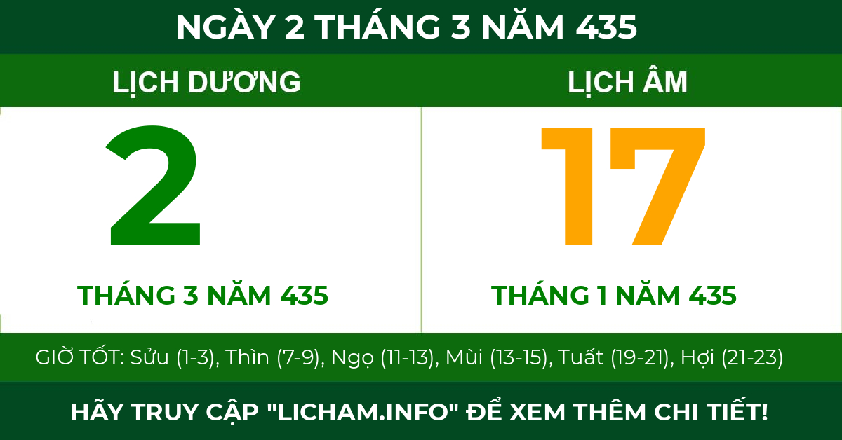 lịch âm ngày 2 tháng 3 năm 435