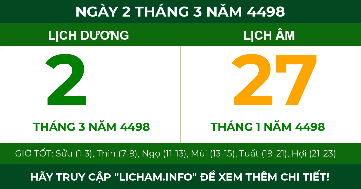 lịch âm ngày 2 tháng 3 năm 4498