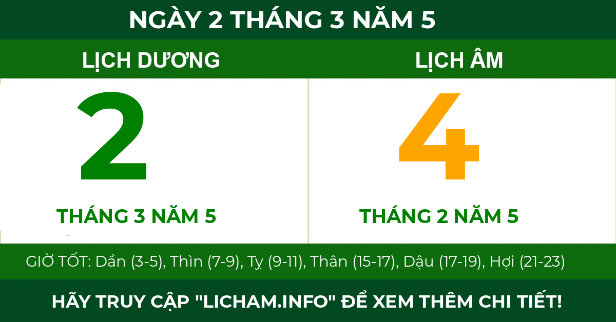 lịch âm ngày 2 tháng 3 năm 5