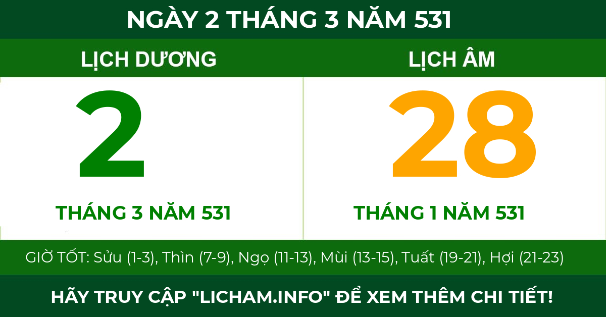 lịch âm ngày 2 tháng 3 năm 531