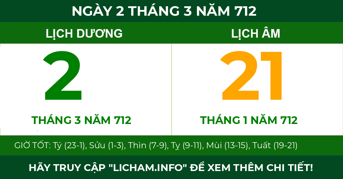 lịch âm ngày 2 tháng 3 năm 712