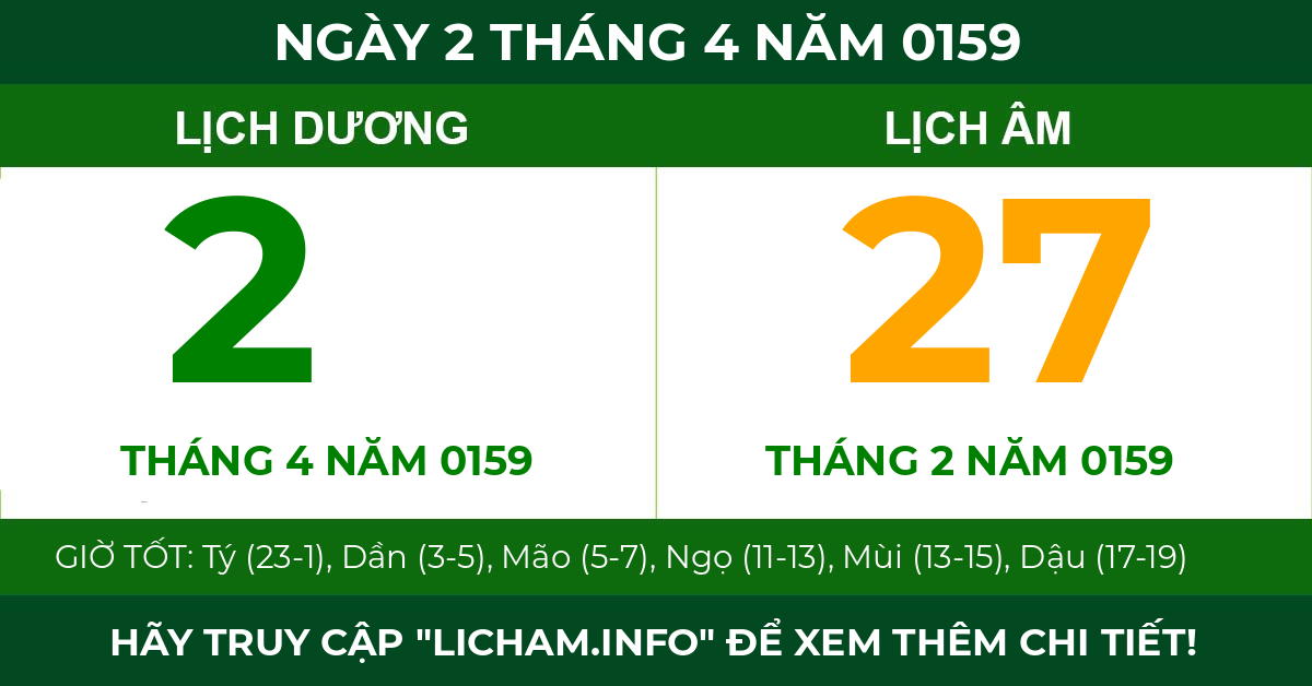 lịch âm ngày 2 tháng 4 năm 0159