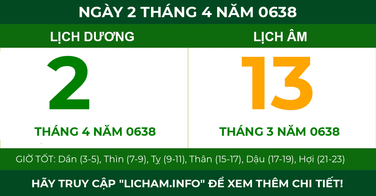 lịch âm ngày 2 tháng 4 năm 0638