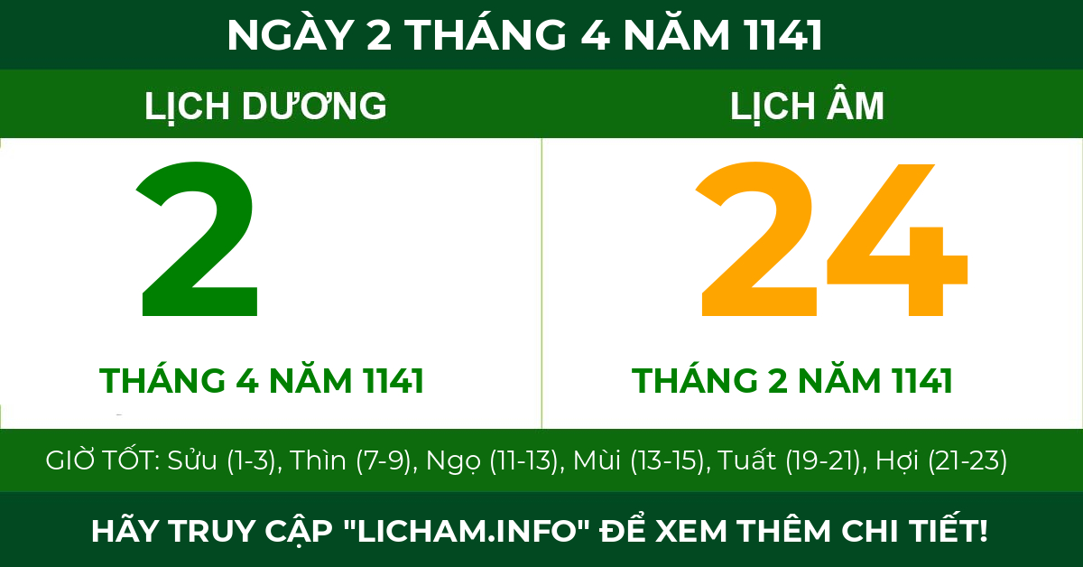 lịch âm ngày 2 tháng 4 năm 1141