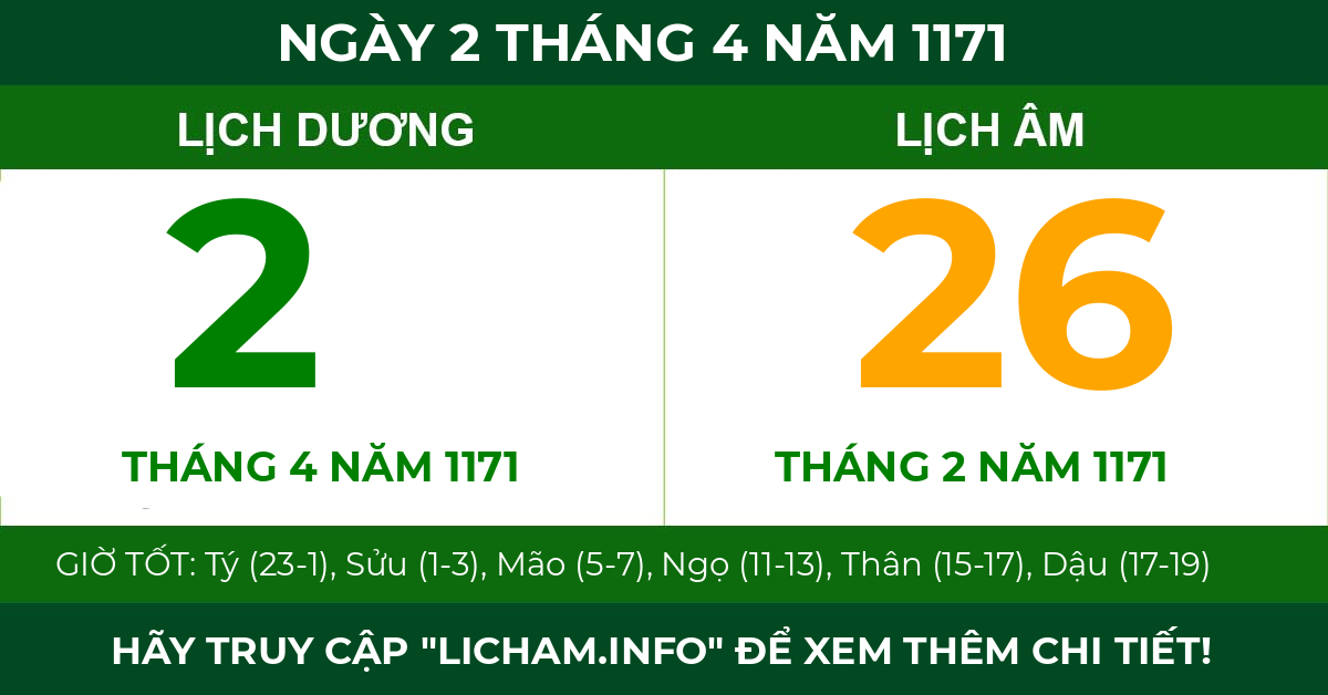 lịch âm ngày 2 tháng 4 năm 1171