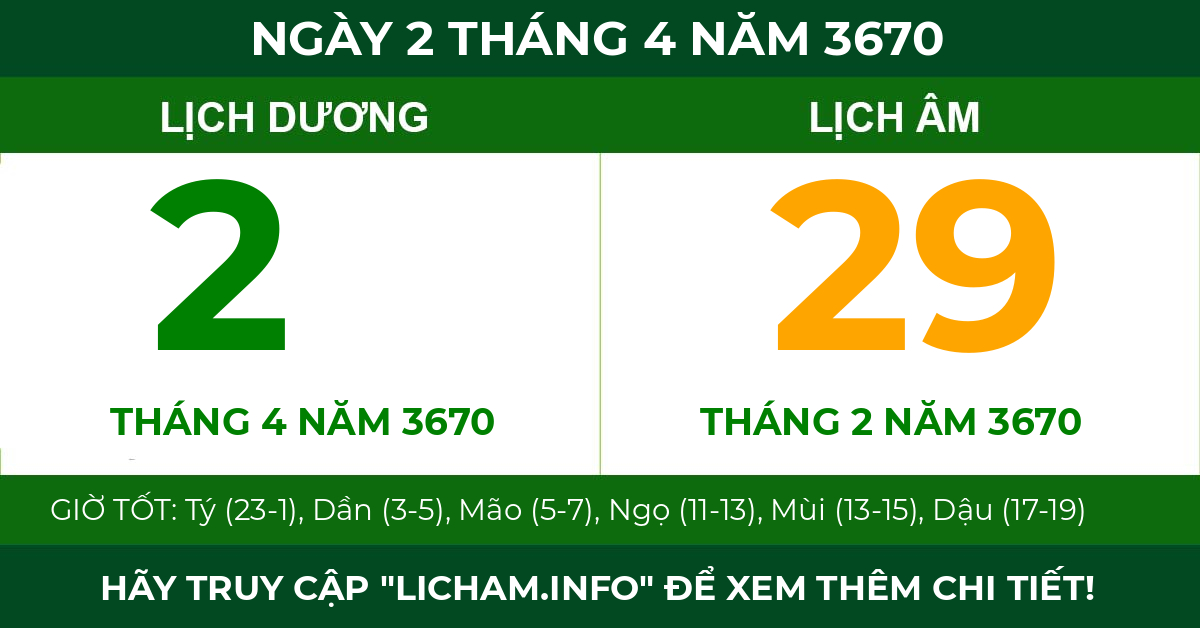 lịch âm ngày 2 tháng 4 năm 3670