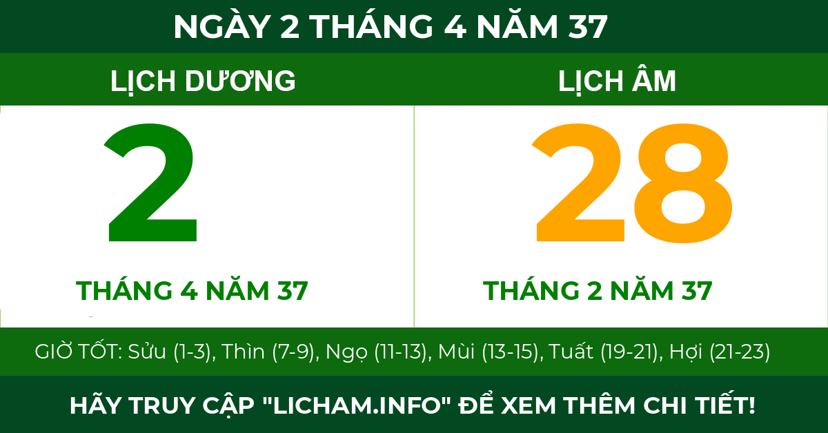 lịch âm ngày 2 tháng 4 năm 37