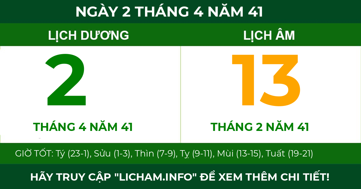 lịch âm ngày 2 tháng 4 năm 41