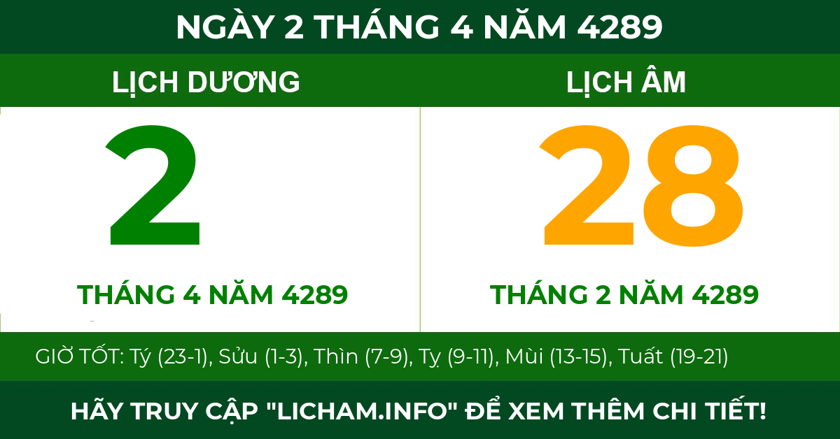 lịch âm ngày 2 tháng 4 năm 4289