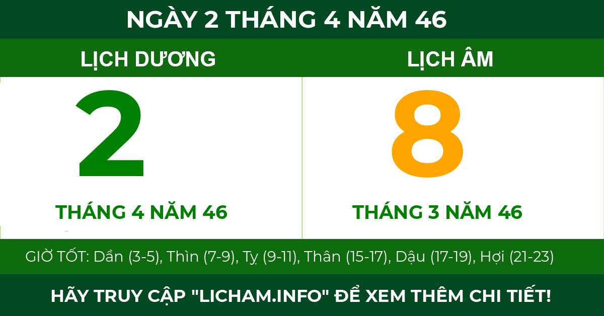lịch âm ngày 2 tháng 4 năm 46