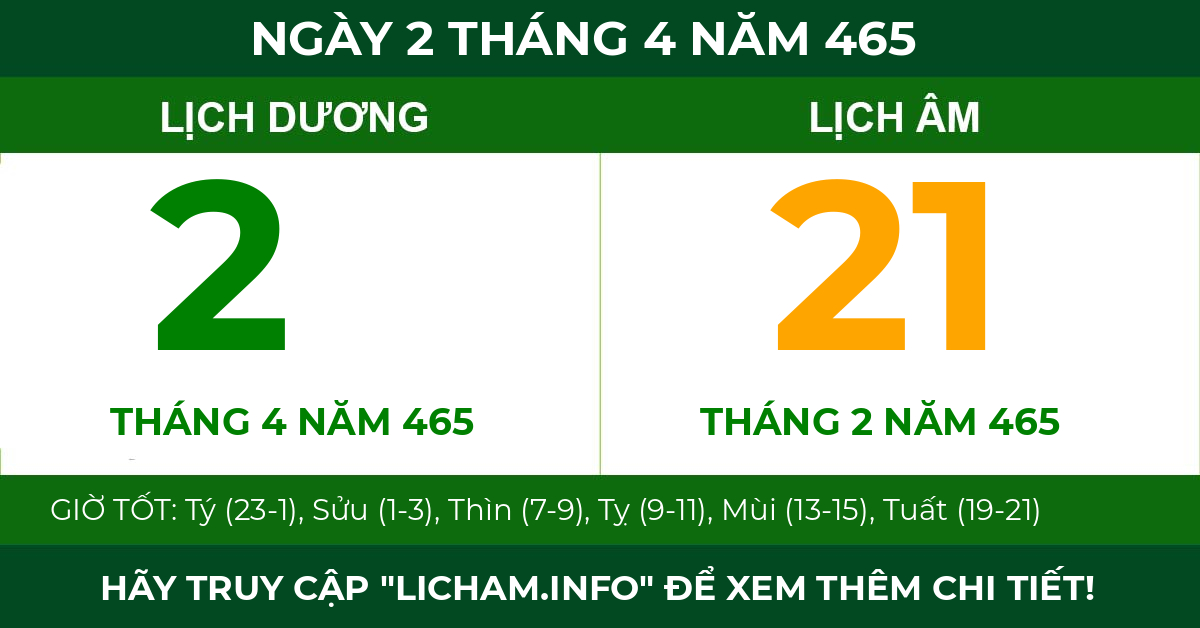 lịch âm ngày 2 tháng 4 năm 465