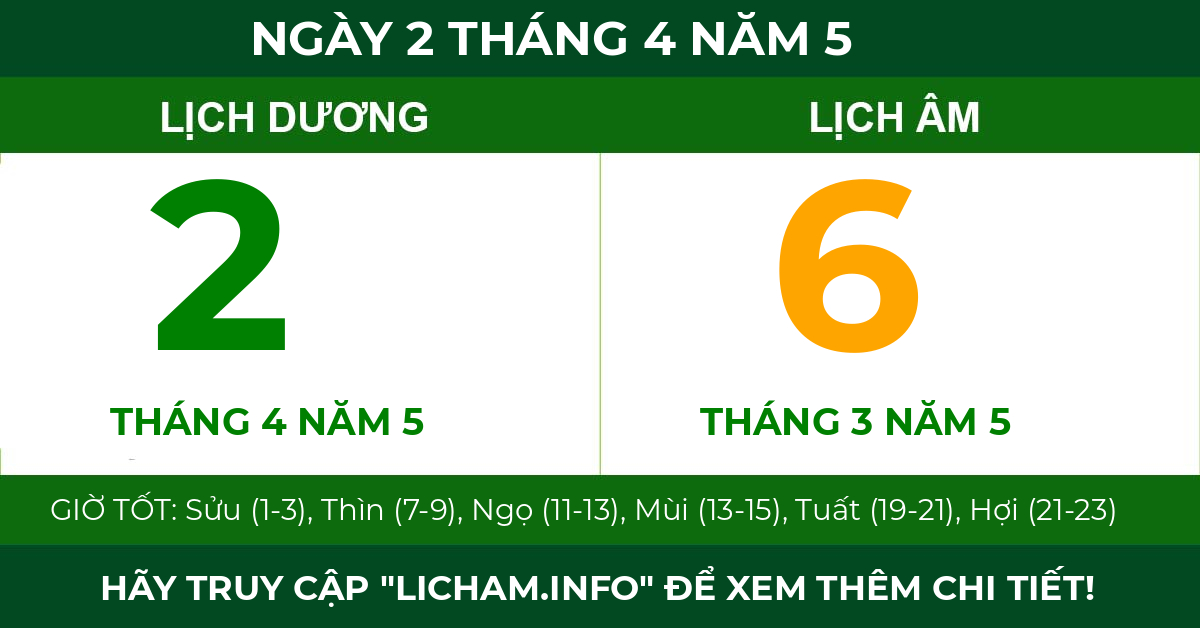 lịch âm ngày 2 tháng 4 năm 5