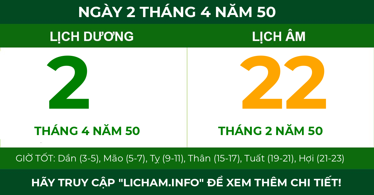 lịch âm ngày 2 tháng 4 năm 50