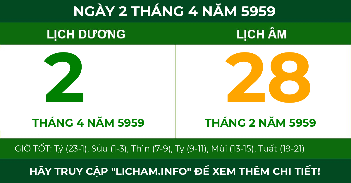 lịch âm ngày 2 tháng 4 năm 5959