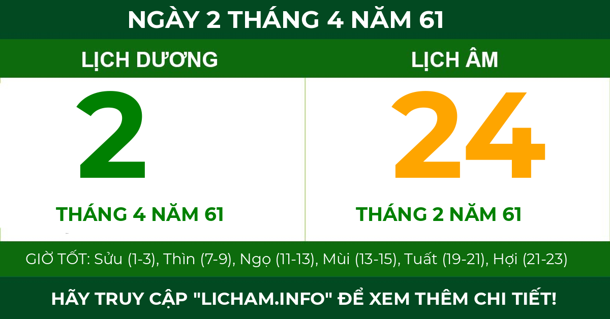 lịch âm ngày 2 tháng 4 năm 61