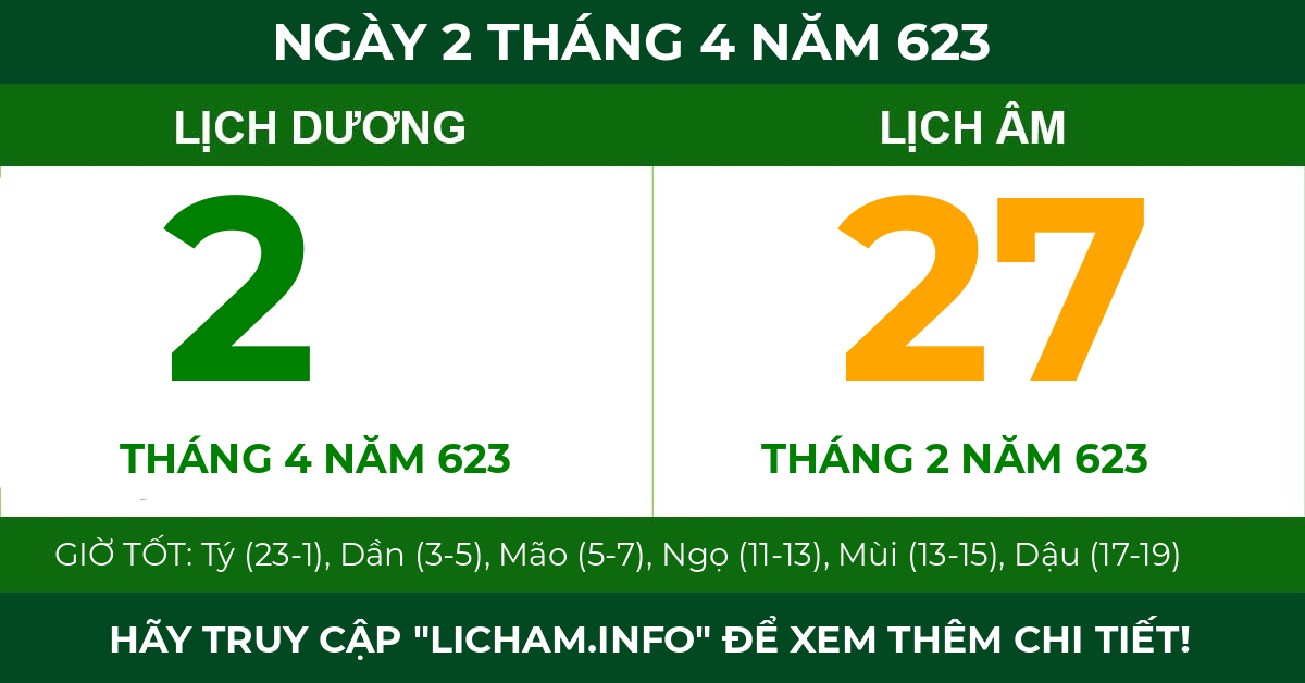 lịch âm ngày 2 tháng 4 năm 623