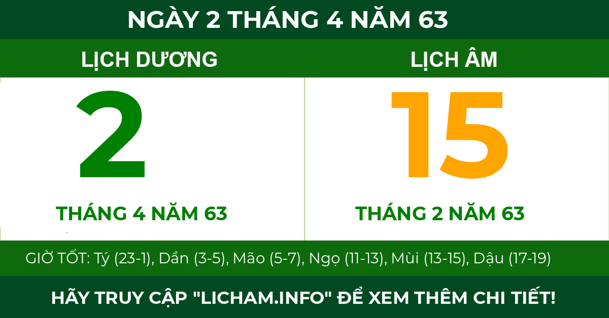 lịch âm ngày 2 tháng 4 năm 63
