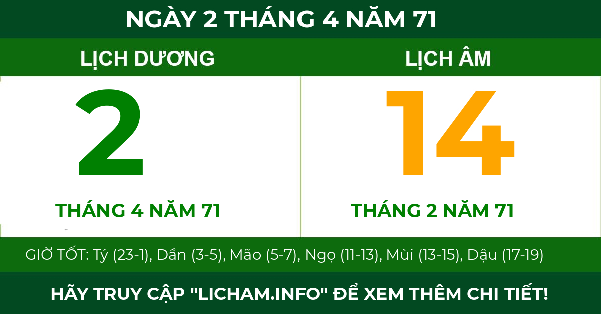lịch âm ngày 2 tháng 4 năm 71