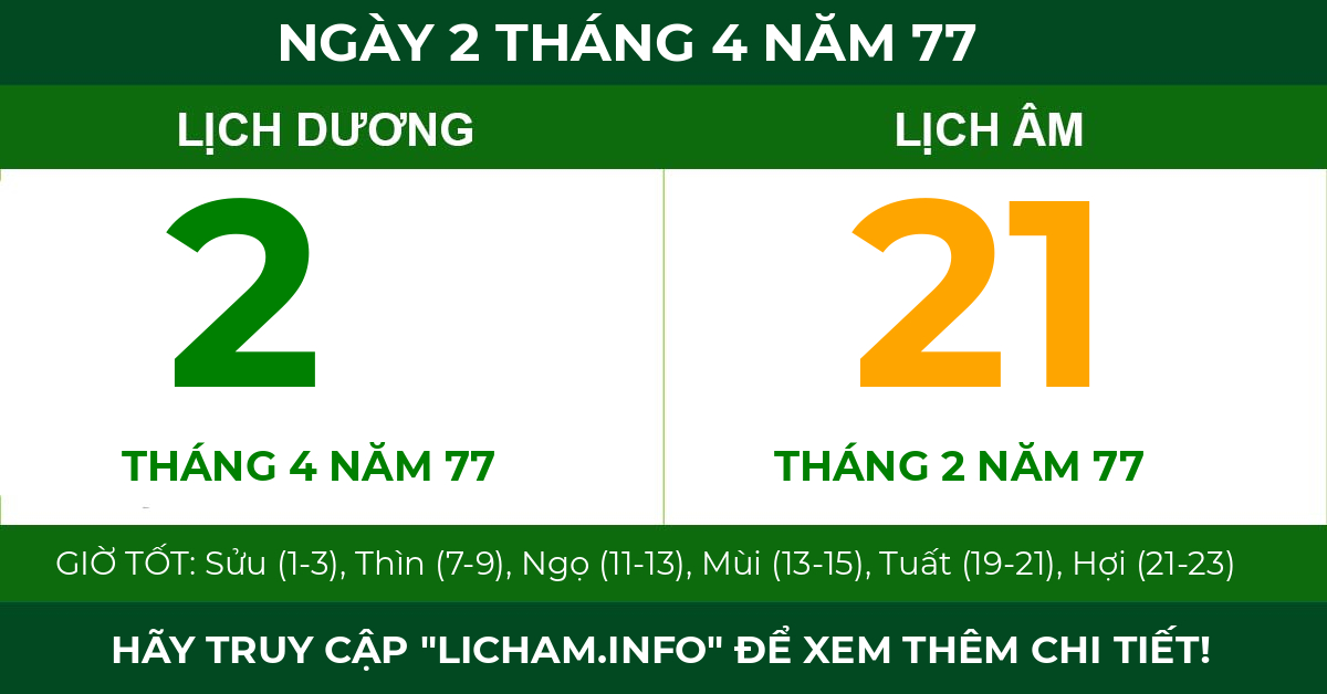 lịch âm ngày 2 tháng 4 năm 77