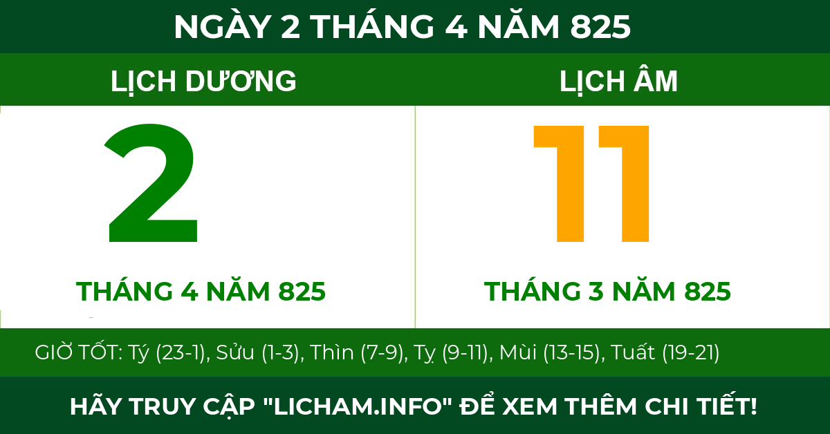 lịch âm ngày 2 tháng 4 năm 825