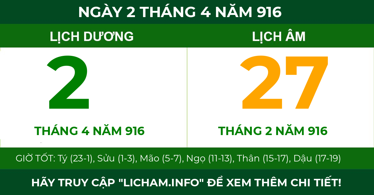 lịch âm ngày 2 tháng 4 năm 916