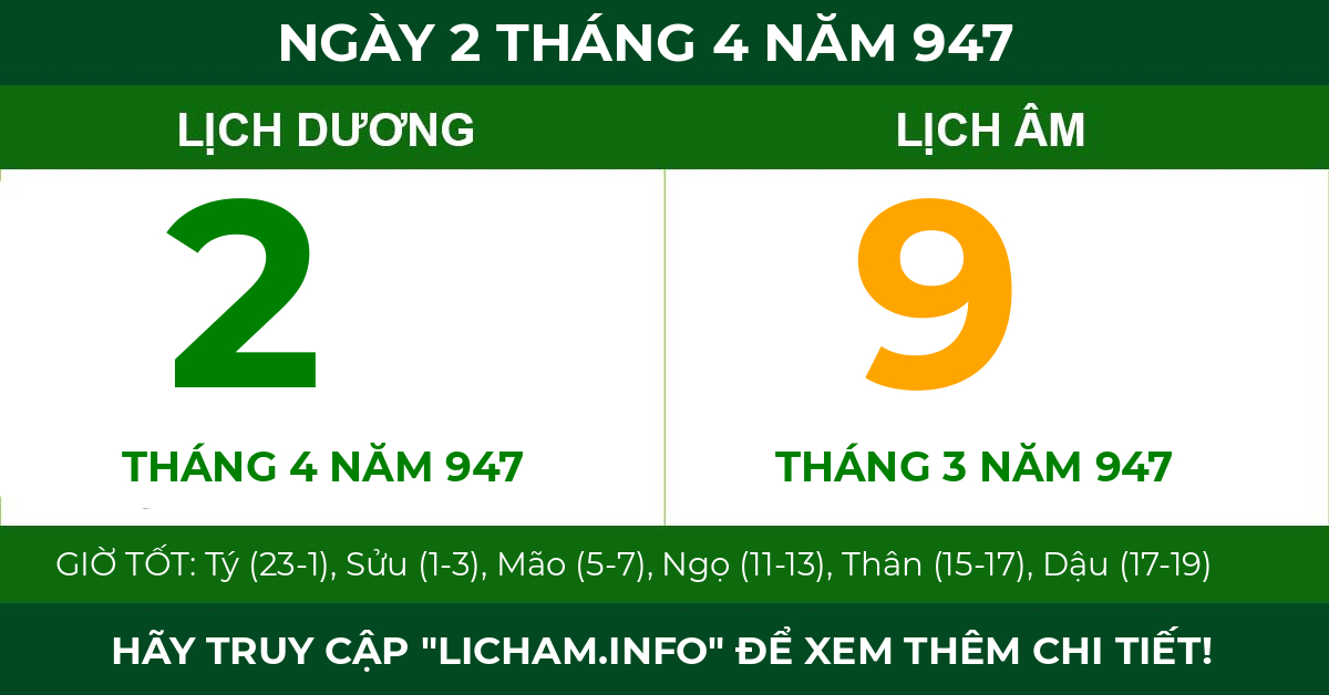 lịch âm ngày 2 tháng 4 năm 947