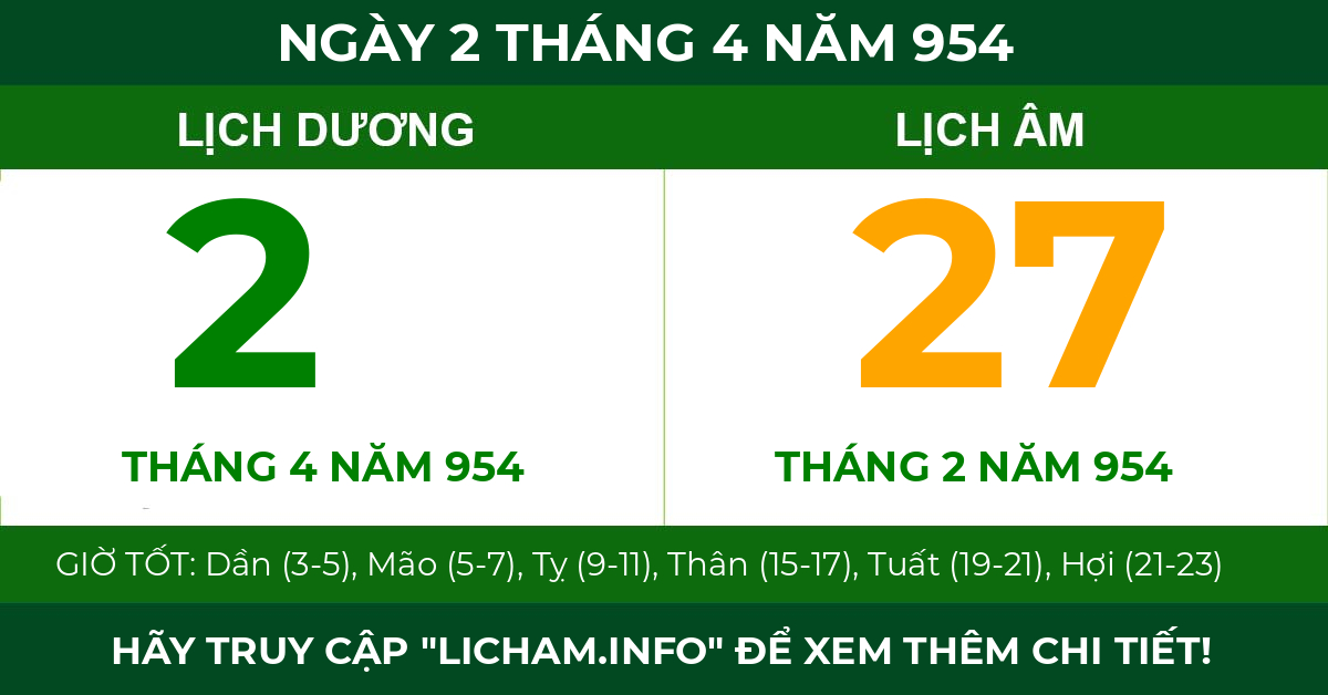 lịch âm ngày 2 tháng 4 năm 954