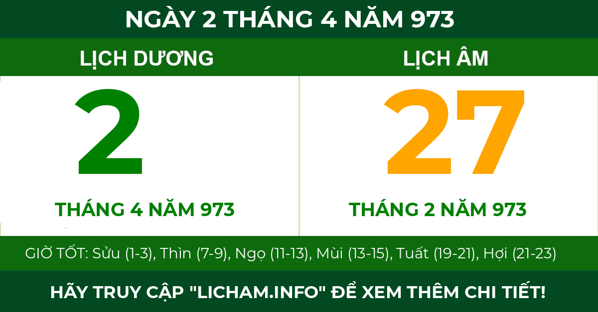 lịch âm ngày 2 tháng 4 năm 973