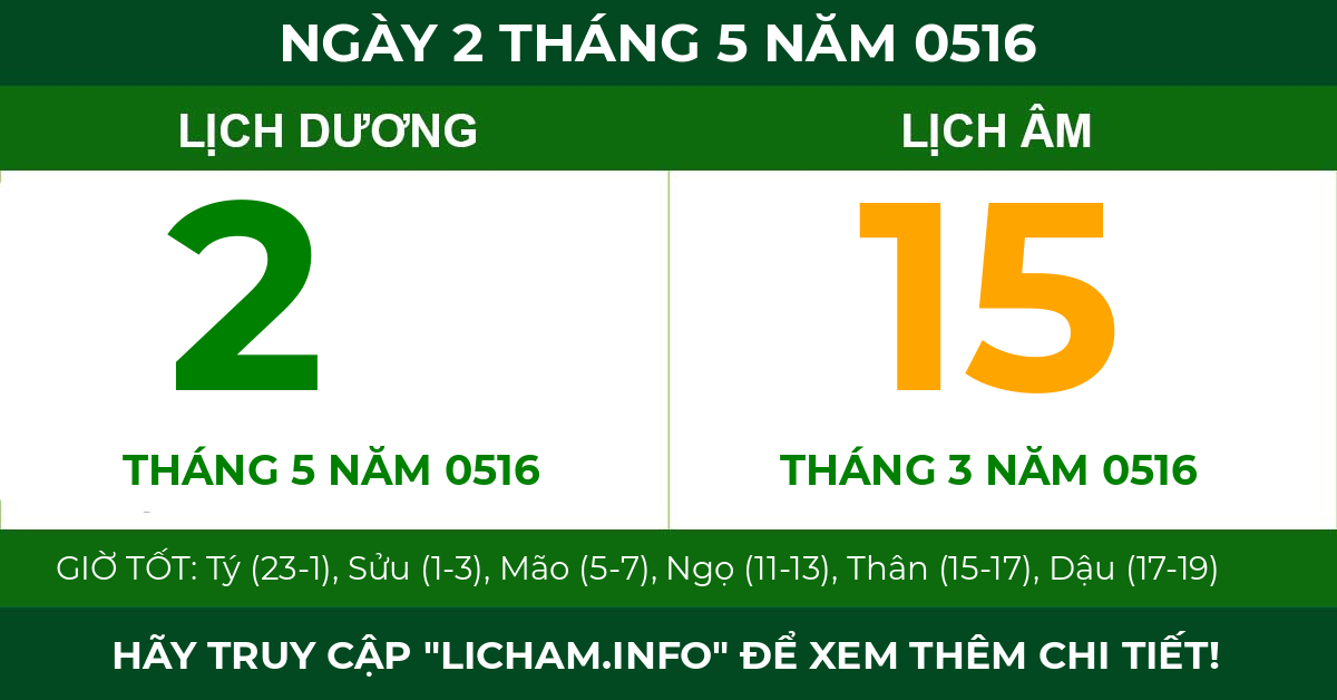 lịch âm ngày 2 tháng 5 năm 0516