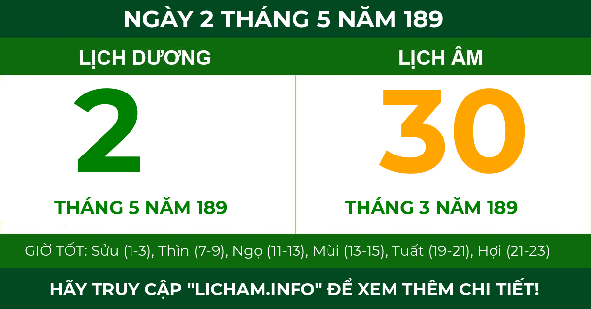 lịch âm ngày 2 tháng 5 năm 189