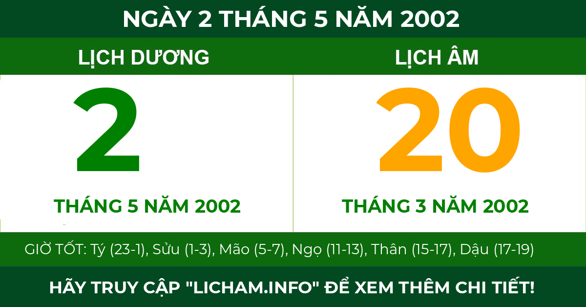 lịch âm ngày 2 tháng 5 năm 2002