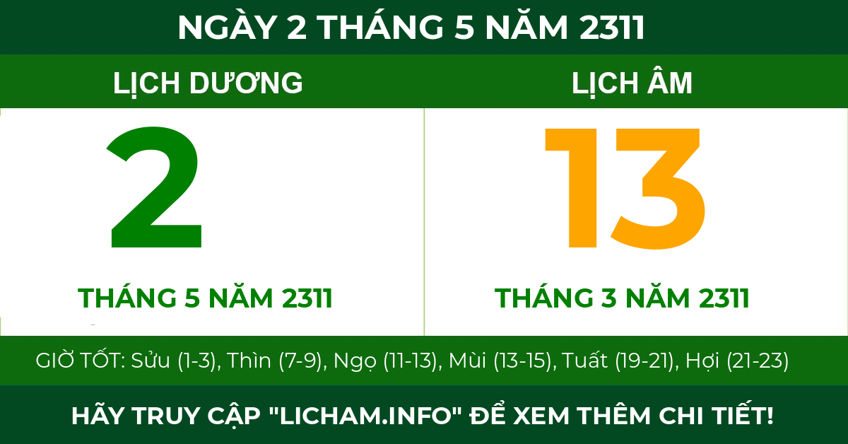 lịch âm ngày 2 tháng 5 năm 2311