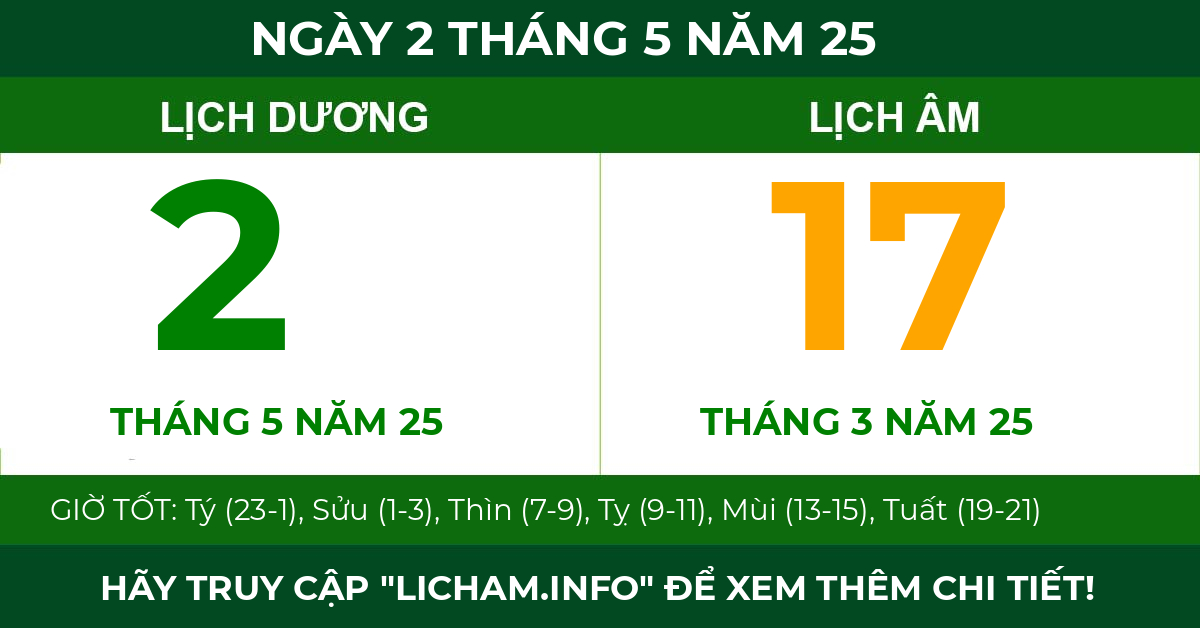 lịch âm ngày 2 tháng 5 năm 25