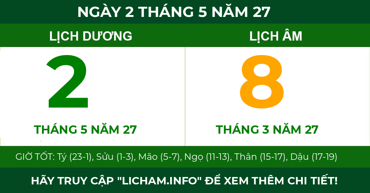 lịch âm ngày 2 tháng 5 năm 27